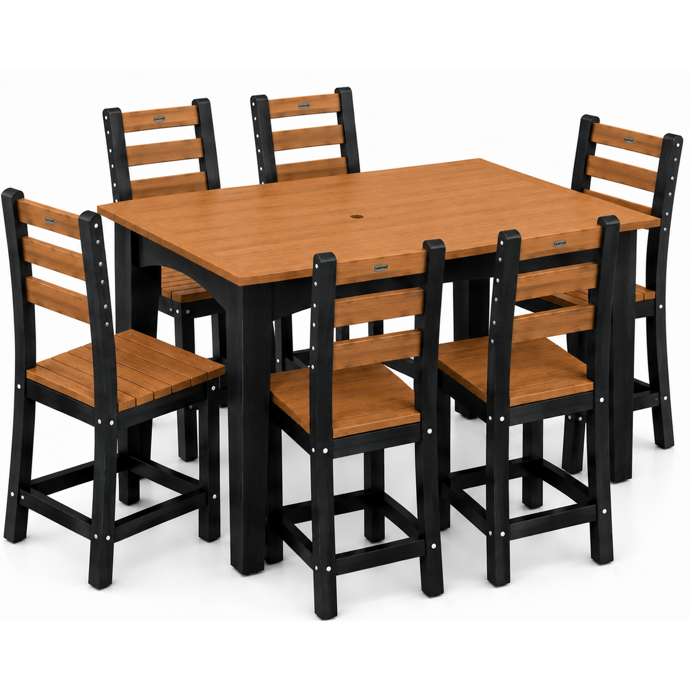 LuxCraft 44" x 72" Island 7-Piece Dining Table Set with 6 Side Chairs