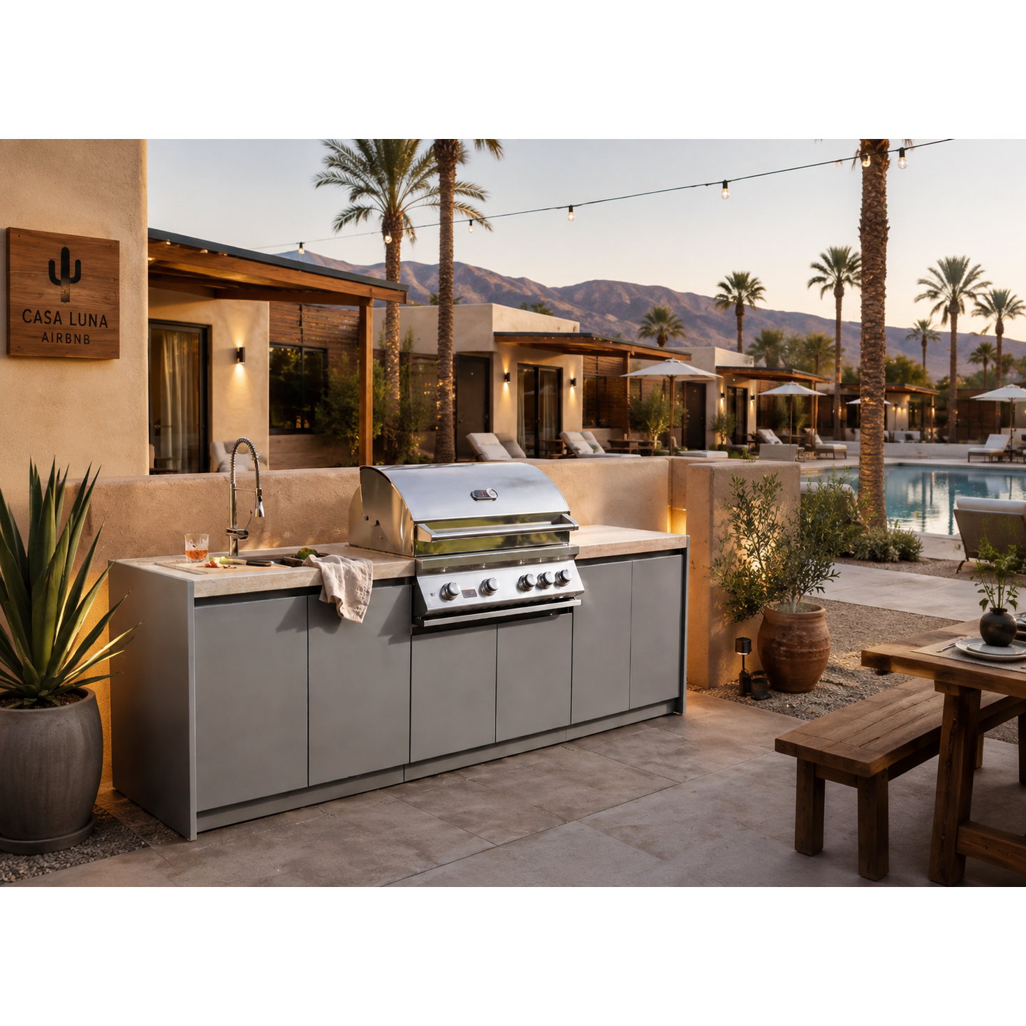 Whistler 34-Inch 4-Burner Gas Grill Island with Sink & Rotisserie Kit