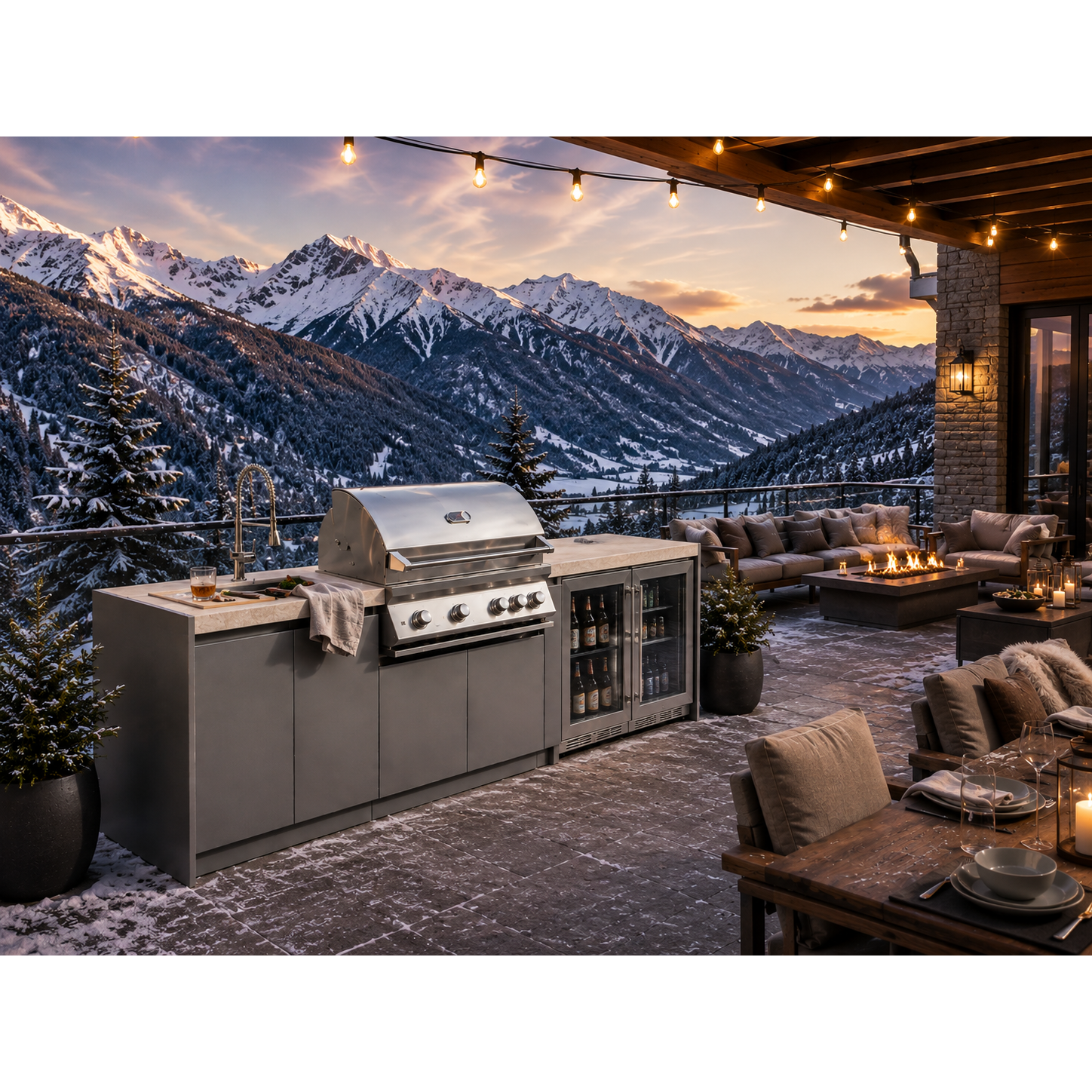 Whistler 34-Inch 4-Burner Gas Grill Island with Sink & Rotisserie Kit