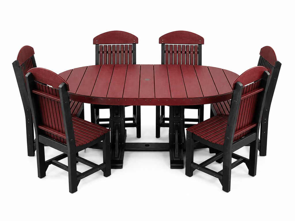LuxCraft 4' x 6' Oval 7-Piece Dining Table Set with 4 Side and 2 Arm Chairs