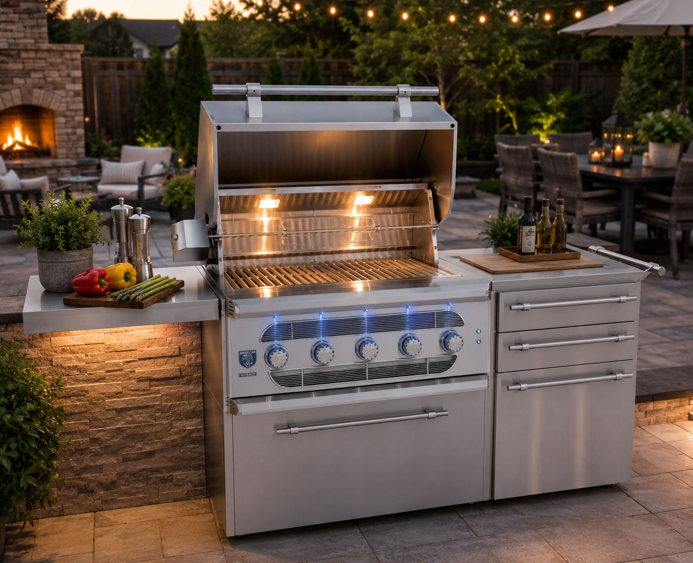 American Made Grills Freestanding Muscle 36 Inch Stainless Hybrid Grill