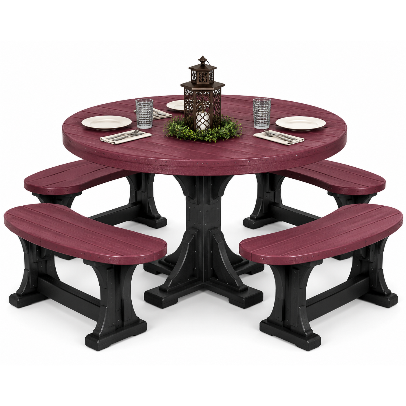 LuxCraft 4' Round Dining Table Set with 4 Benches