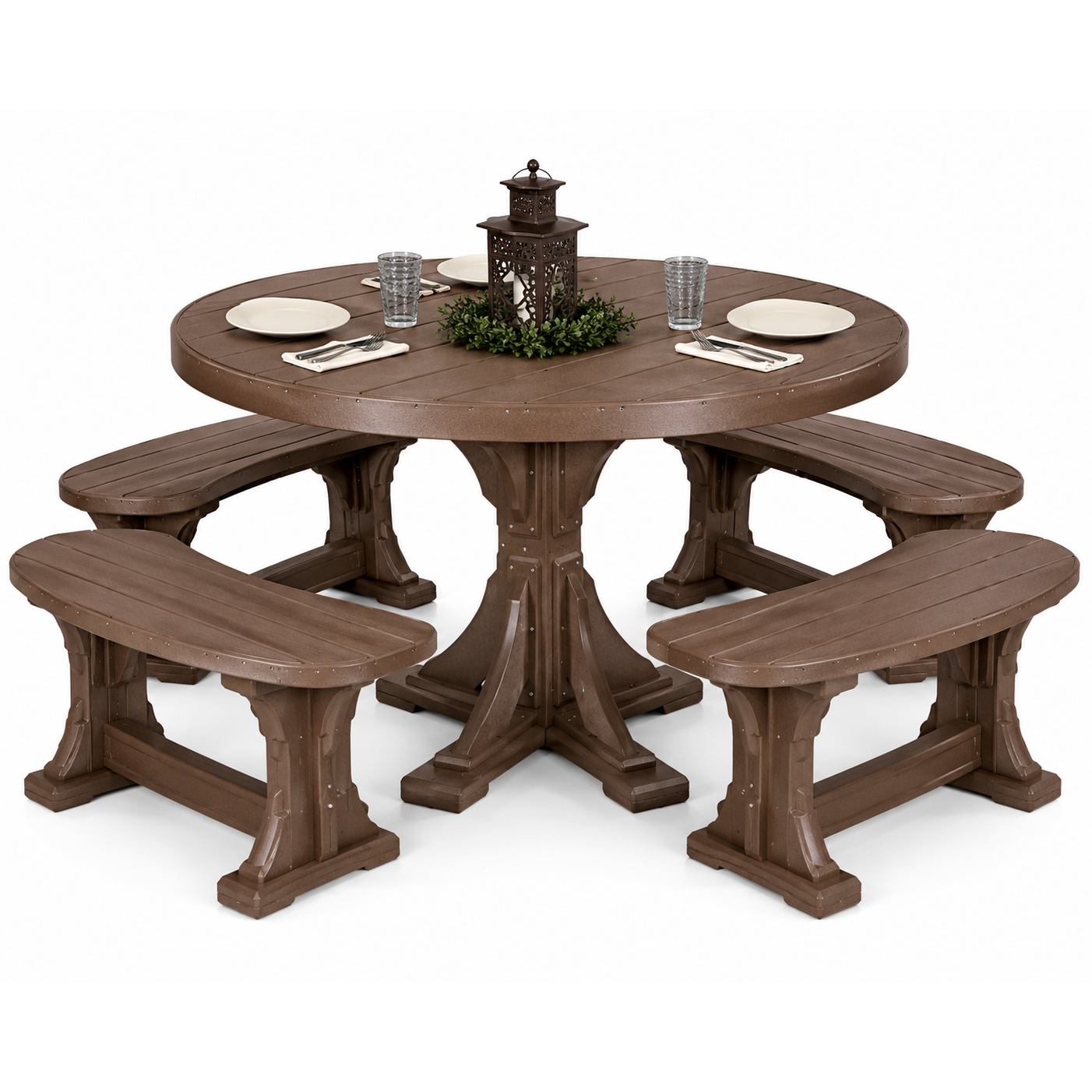 LuxCraft 4' Round Dining Table Set with 4 Benches