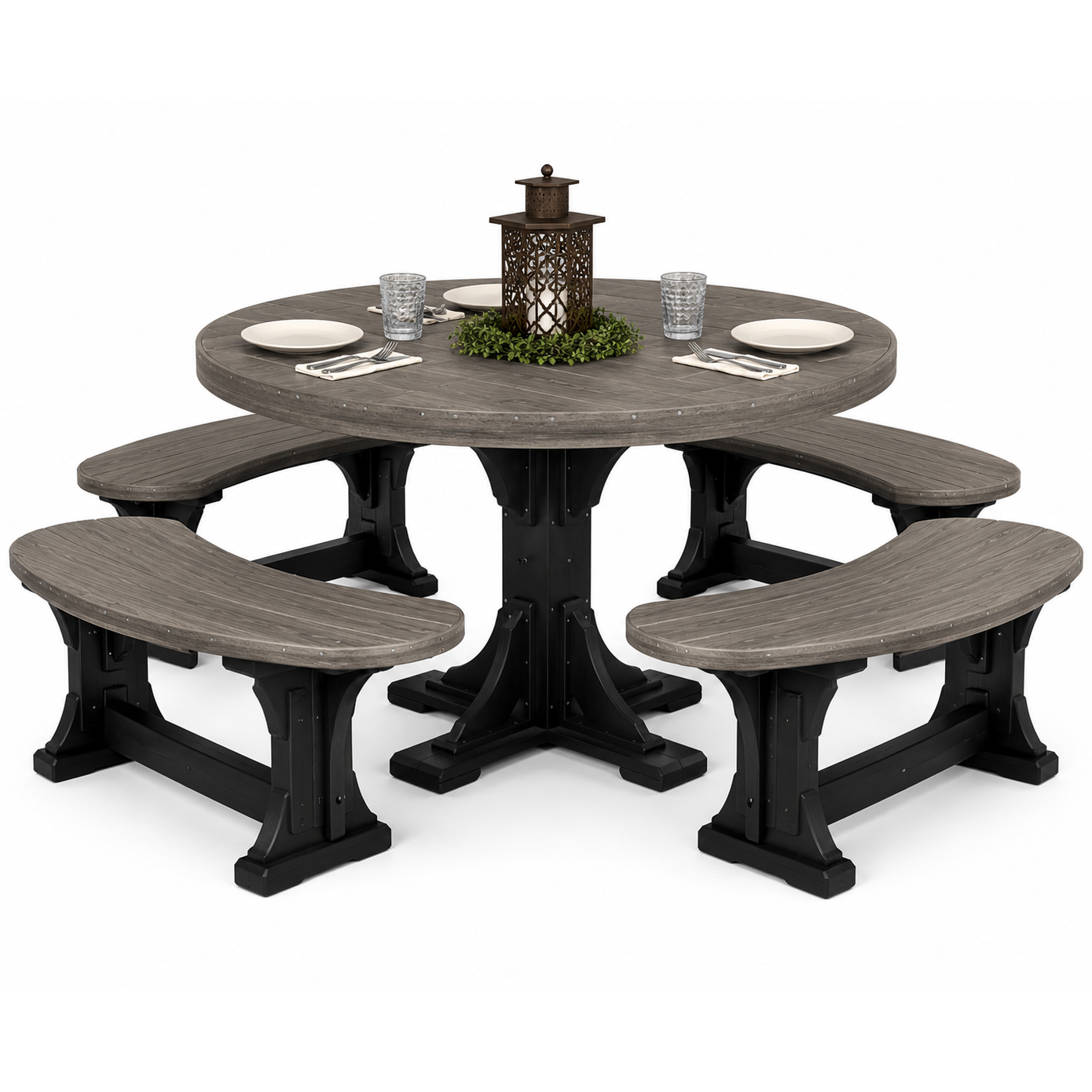 LuxCraft 4' Round Dining Table Set with 4 Benches