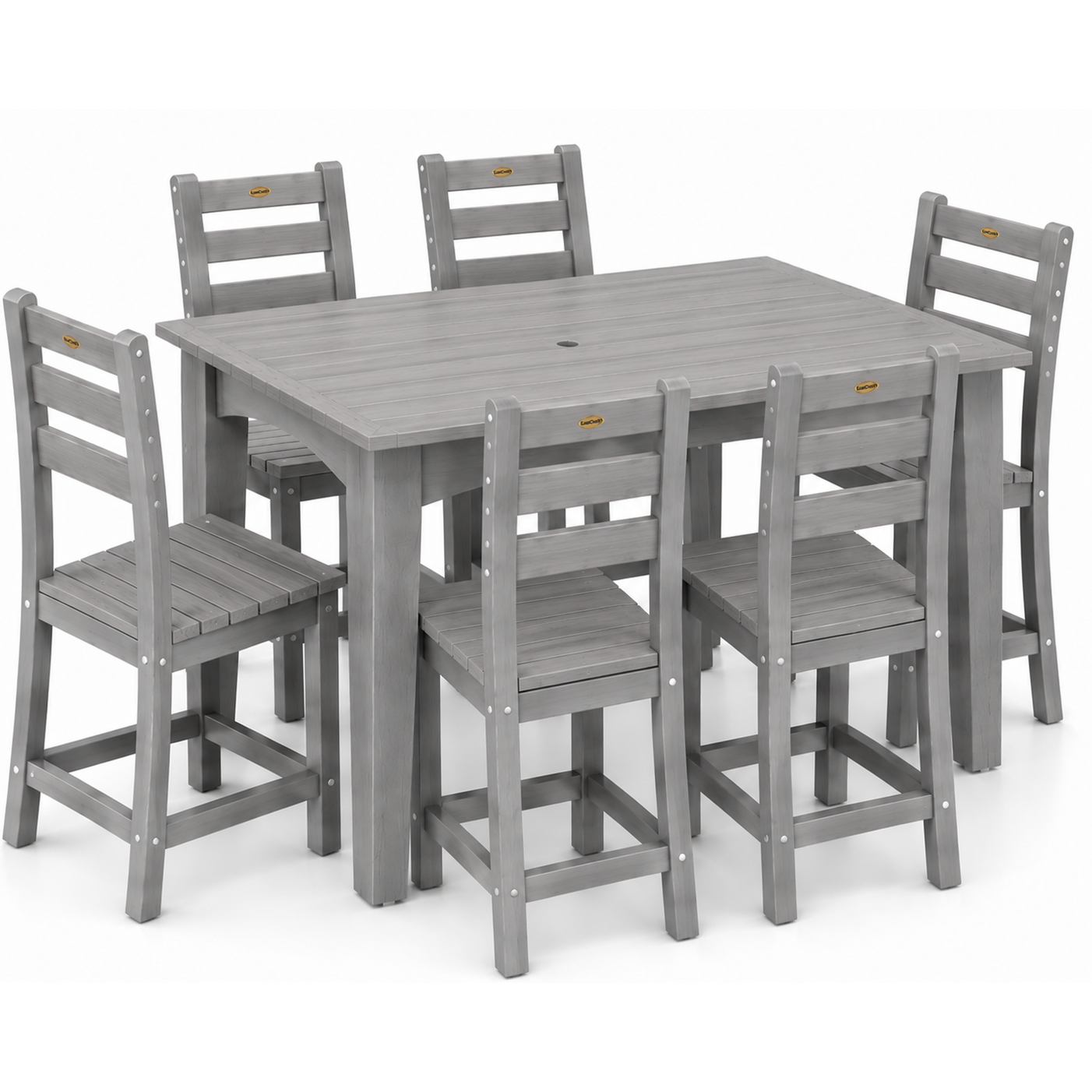 LuxCraft 44" x 72" Island 7-Piece Dining Table Set with 6 Side Chairs