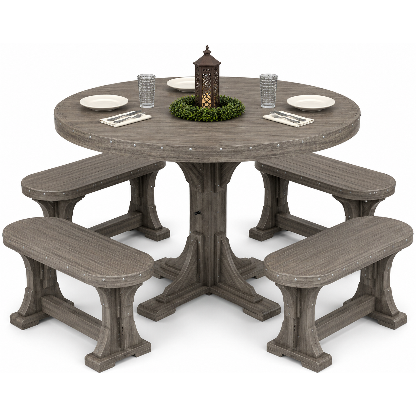 LuxCraft 4' Round Dining Table Set with 4 Benches