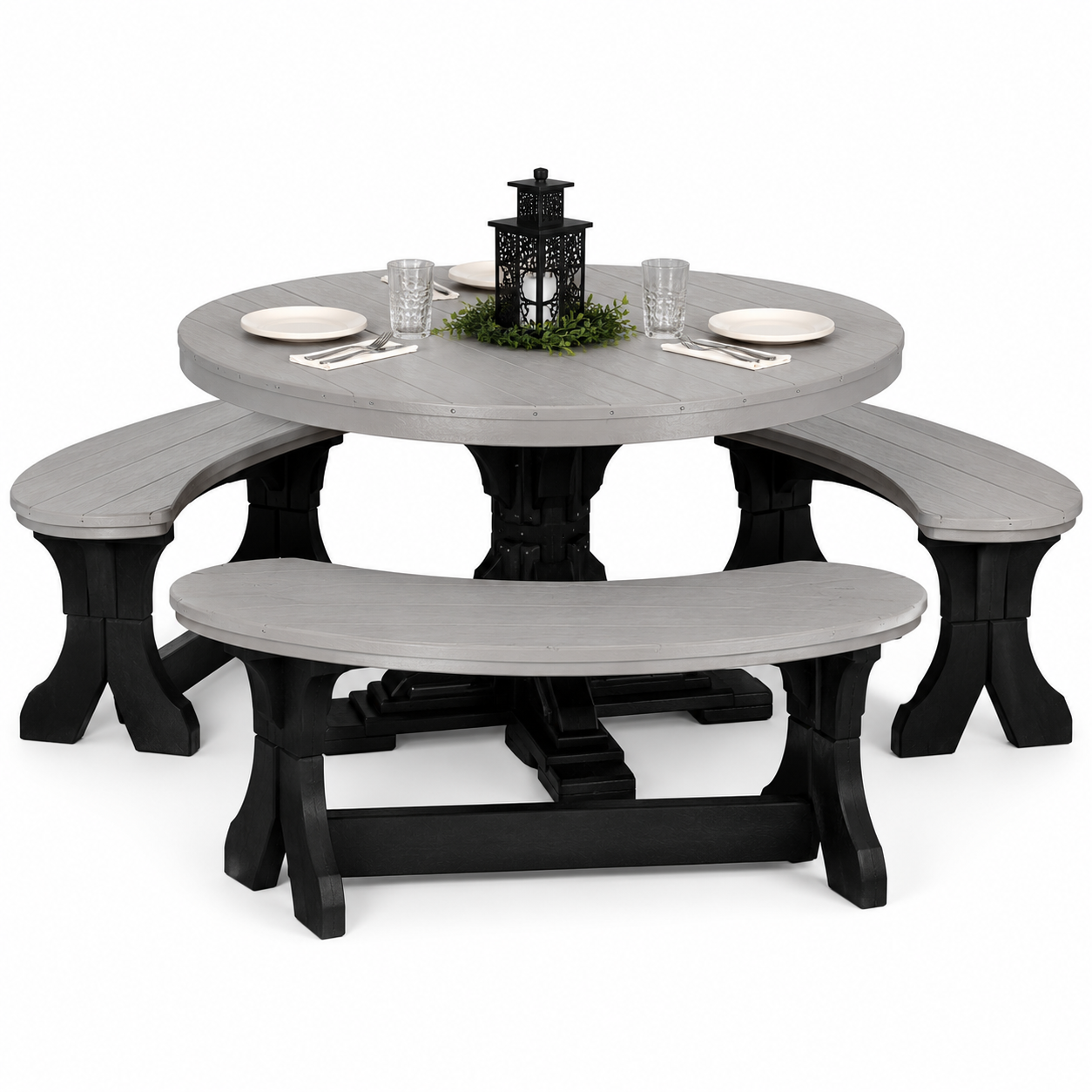 LuxCraft 4' Round Dining Table Set with 4 Benches