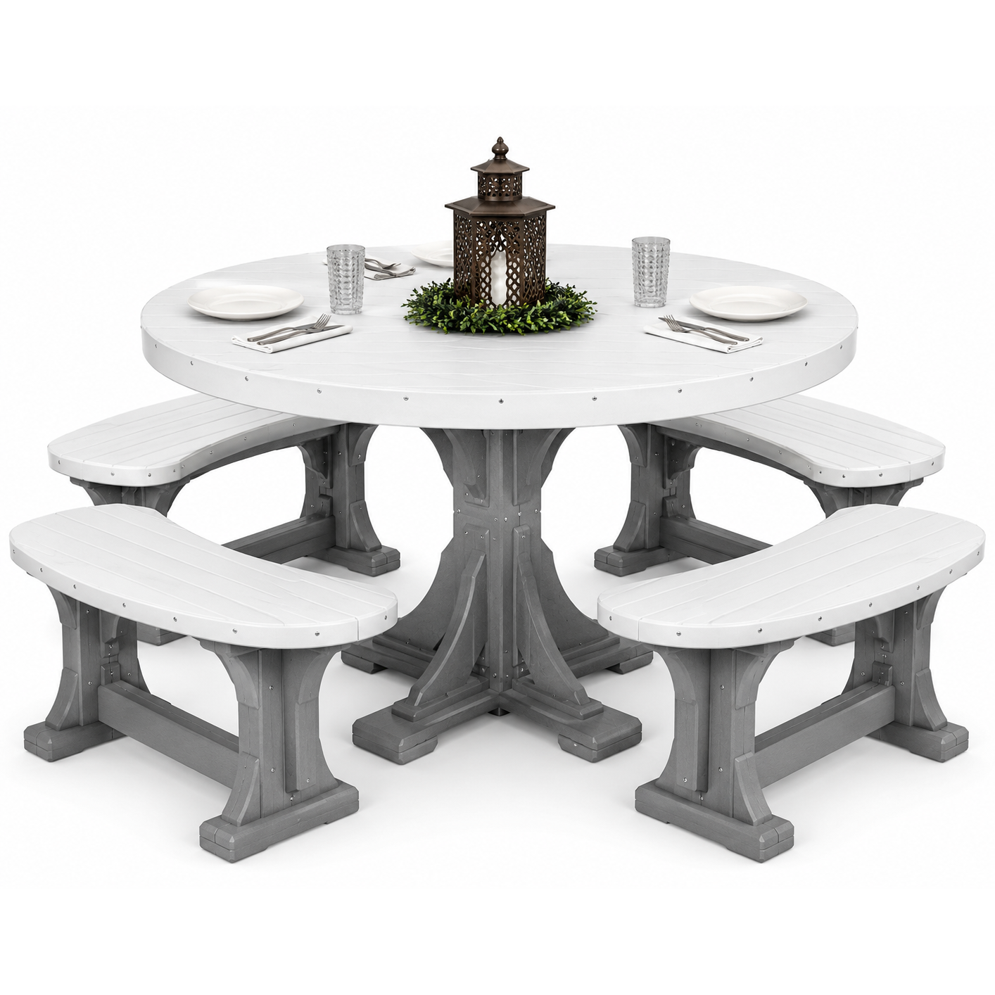LuxCraft 4' Round Dining Table Set with 4 Benches
