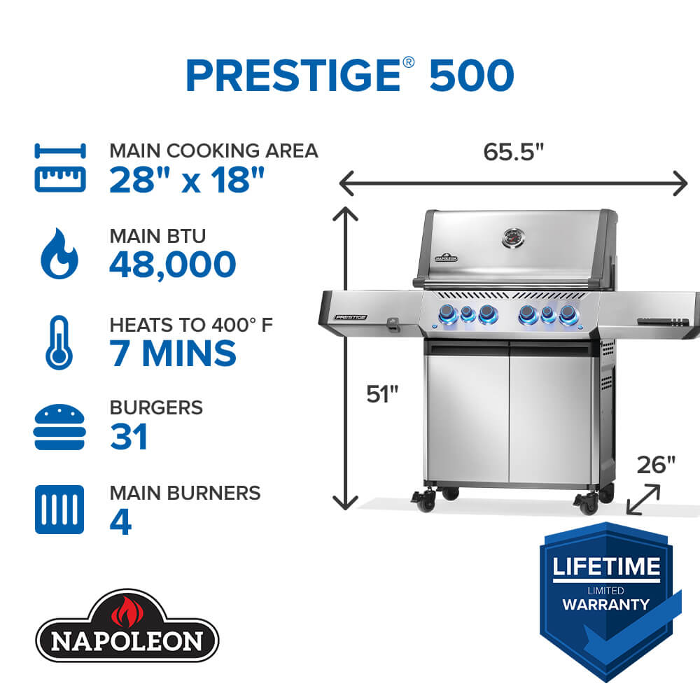 Napoleon Prestige 500 RSIB Natural Gas Grill with Infrared Side and Rear Burner P500VRSIBNSS