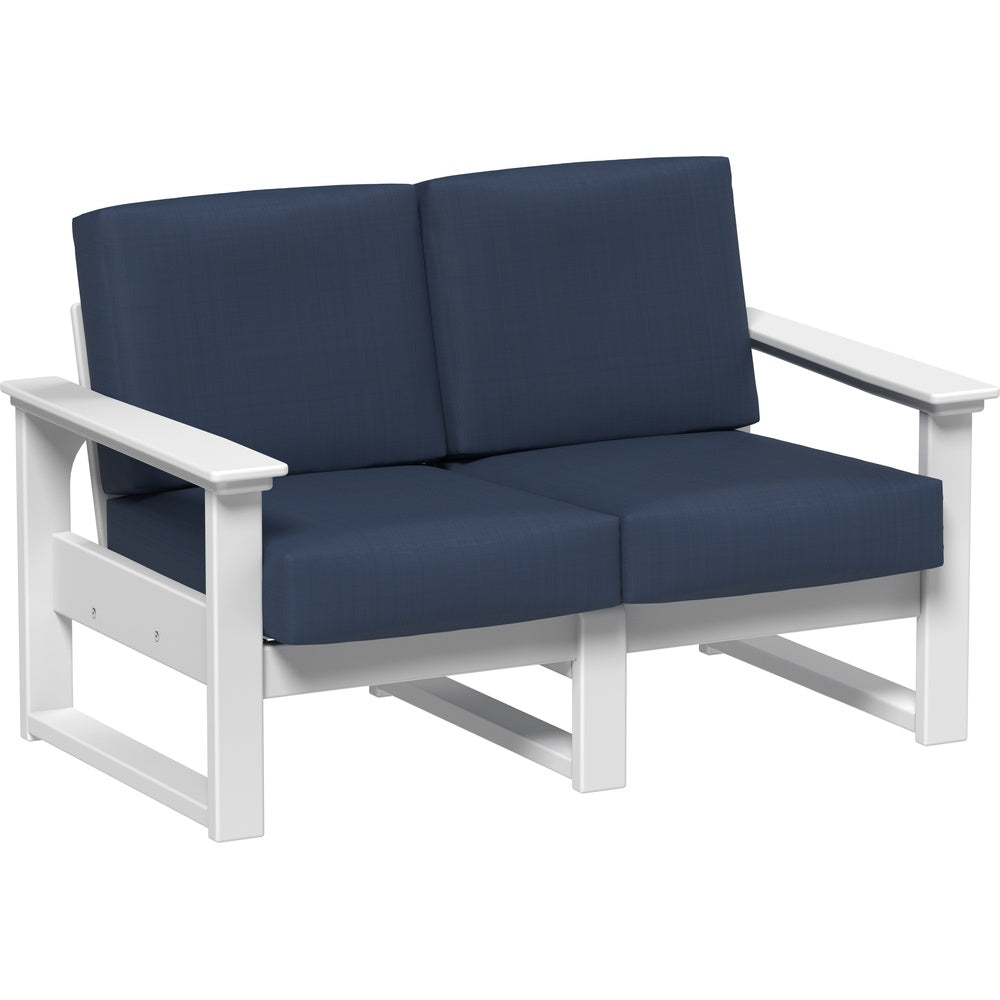 LuxCraft Lanai Deep Seating Loveseat (LDSL) - LDSLW Lanai Deep Seating Loveseat (White-Spectrum Indigo)