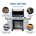 Napoleon Prestige 500 Connected Natural Gas Grill with Infrared Side and Rear Burner P500VXRSIBNSS