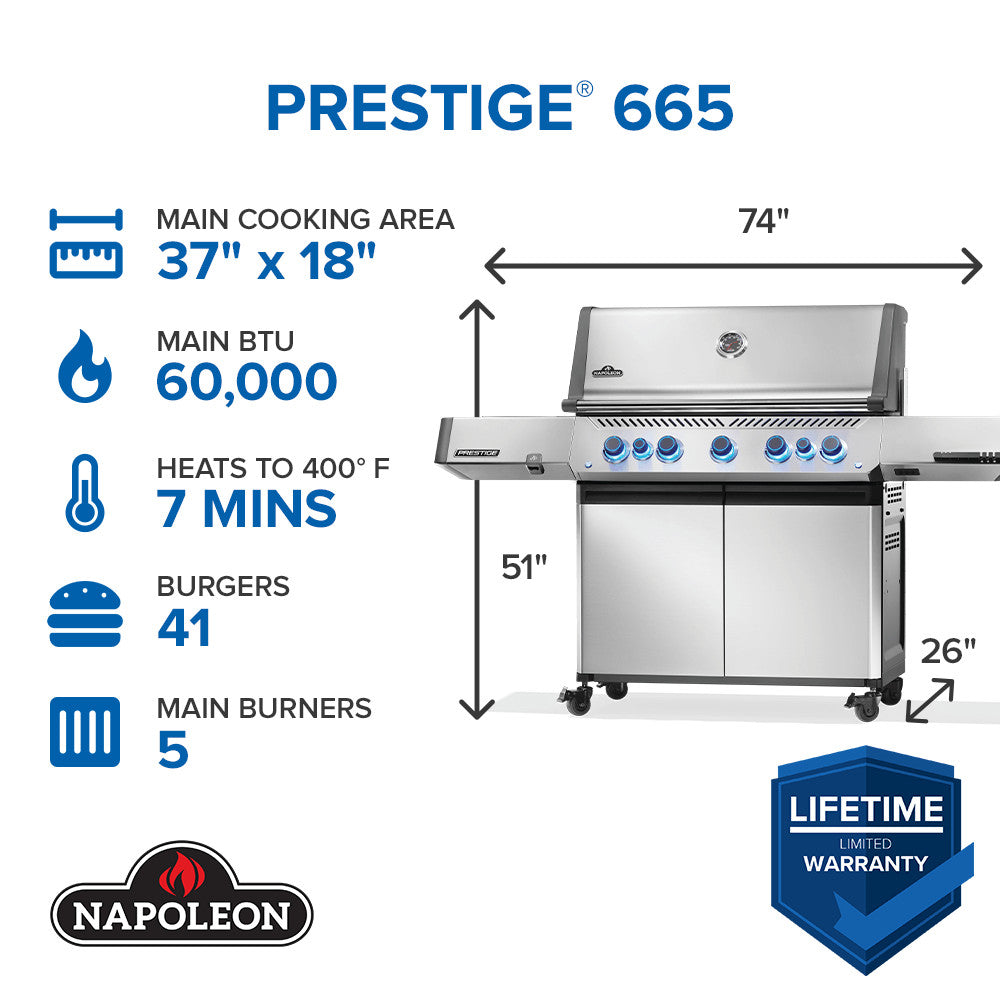 Napoleon Prestige 665 Connected Natural Gas Grill with Infrared Side and Rear Burner P665VRSIBNSS