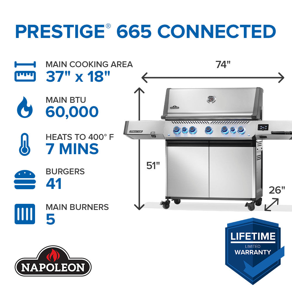 Napoleon Prestige 665 Connected Natural Gas Grill with Infrared Side and Rear Burner P665VXRSIBNSS