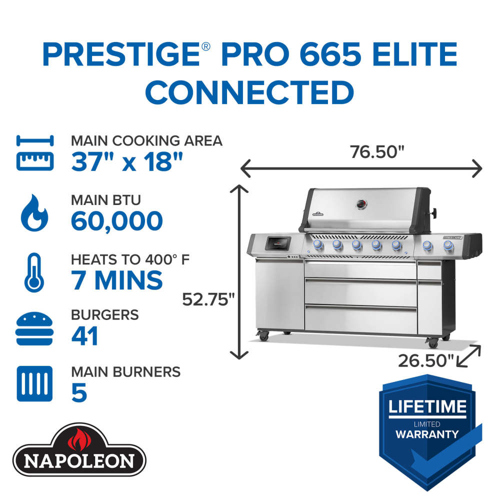 Napoleon Prestige PRO 665 Elite Natural Gas Grill with Smart Technology PRO665VXRSIBNSS