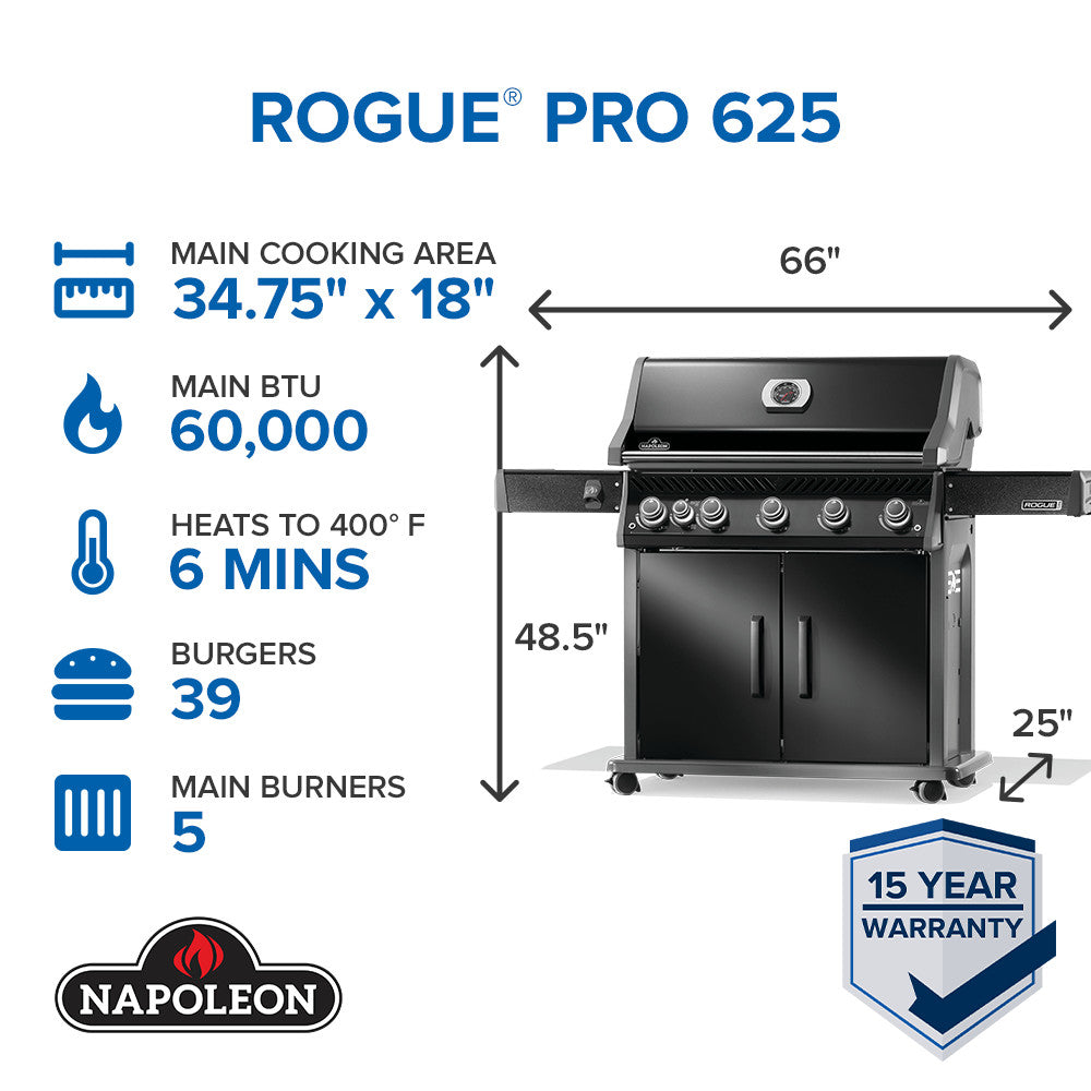 Napoleon Rogue PRO 625 SIB Natural Gas Grill with Infrared Side Burner RP625SIBNK-2