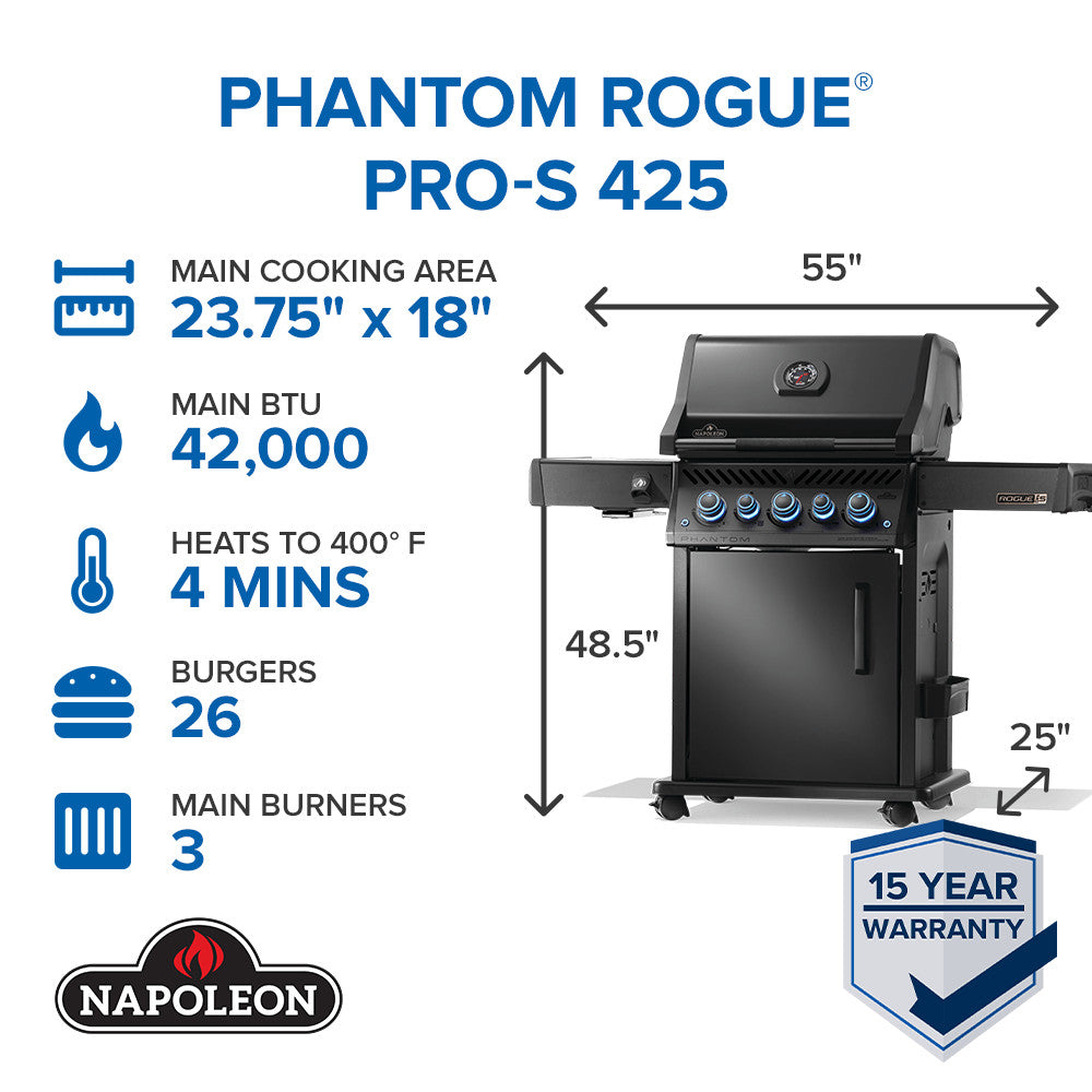 Napoleon Phantom Rogue PRO-S 425 RSIB Natural Gas Grill with Infrared Side and Rear Burner RPS425RSIBNK-2-PHM