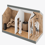 Sweaty Yeti Sauna Plus 6-8 Person Outdoor Sauna & Barrel Cold Plunge Cabin 8 x 17 ft - official Sweaty Yeti media - Sauna-Plus-Barrel.png