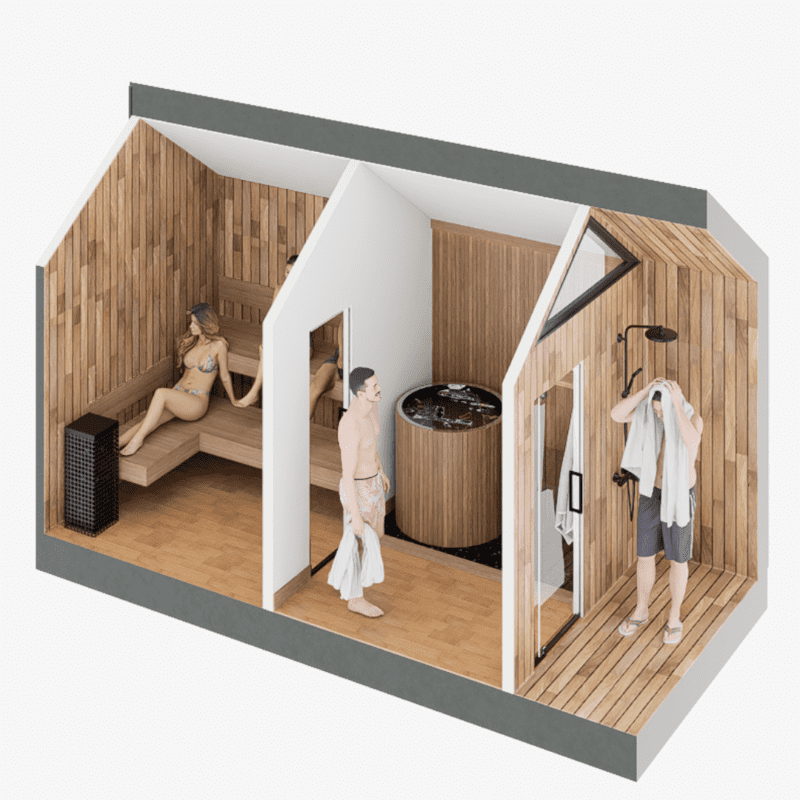 Sweaty Yeti Sauna Plus 6-8 Person Outdoor Sauna & Barrel Cold Plunge Cabin 8 x 17 ft - official Sweaty Yeti source image