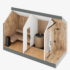 Sweaty Yeti Sauna Plus 6-8 Person Outdoor Sauna & Barrel Cold Plunge Cabin 8 x 17 ft