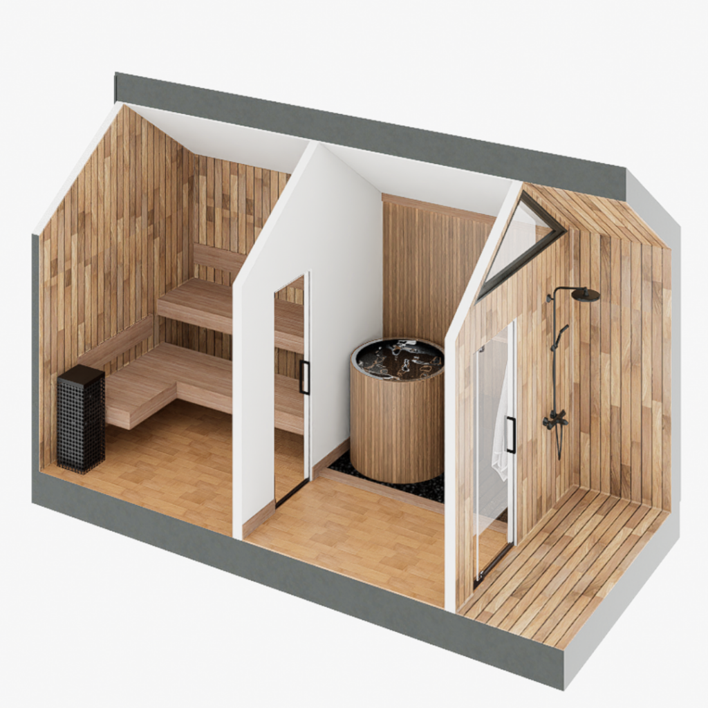 Sweaty Yeti Sauna Plus 6-8 Person Outdoor Sauna & Barrel Cold Plunge Cabin 8 x 17 ft