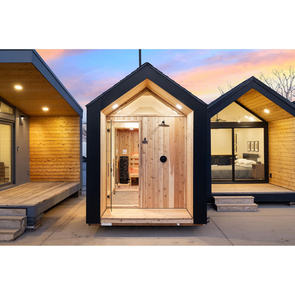 Sweaty Yeti Sauna Plus 6-8 Person Outdoor Sauna & Barrel Cold Plunge Cabin 8 x 17 ft