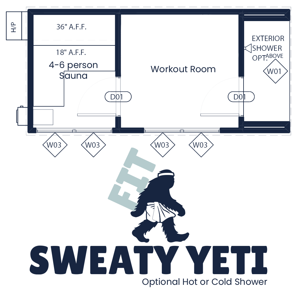 Sweaty Yeti Sauna Fit 4-6 Person Outdoor Sauna & Fitness Cabin 8 x 17 ft