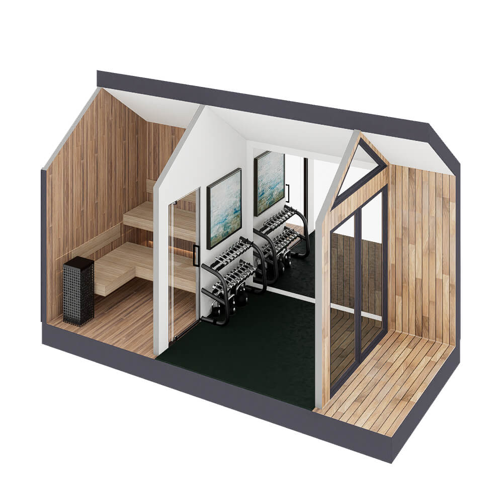 Sweaty Yeti Sauna Fit 4-6 Person Outdoor Sauna & Fitness Cabin 8 x 17 ft