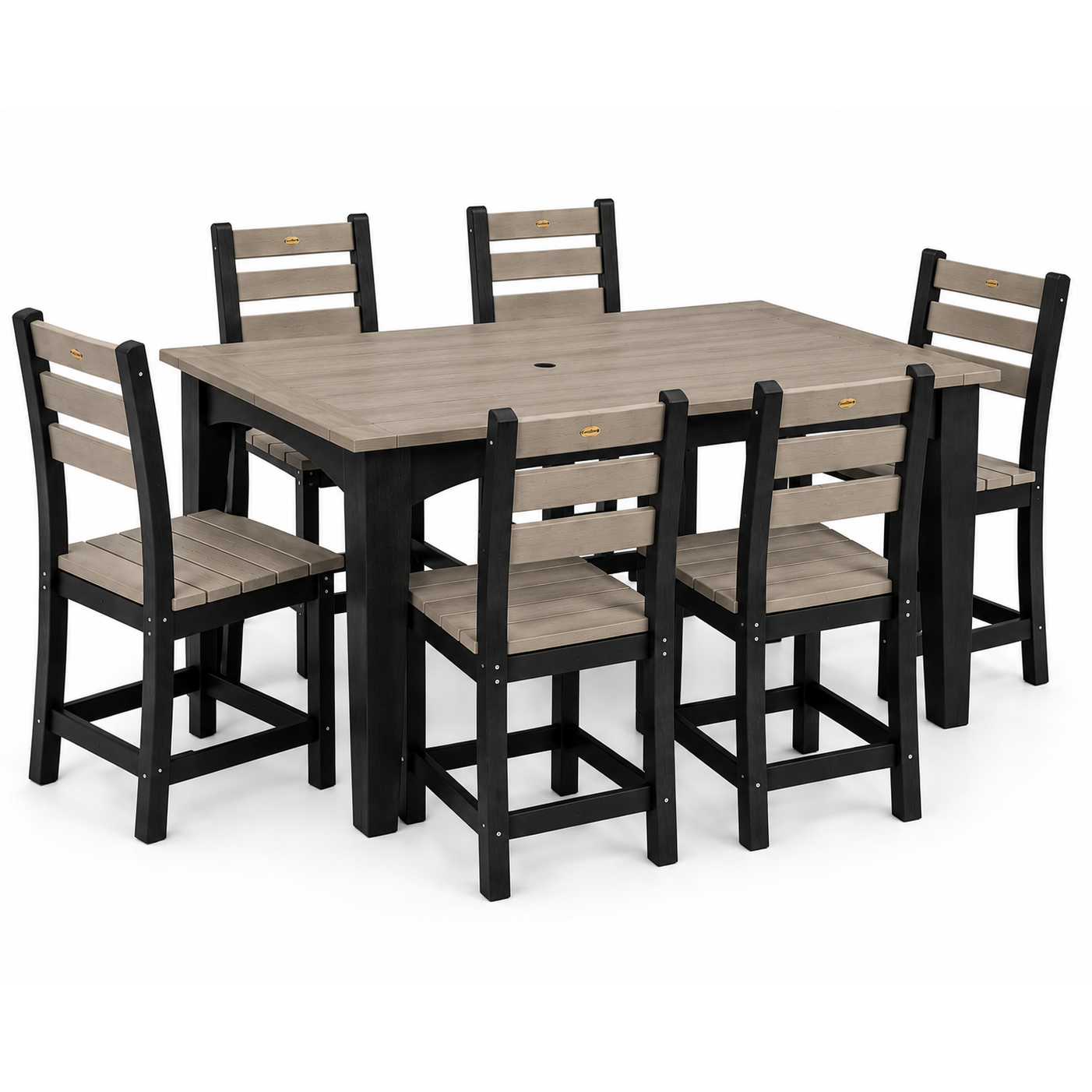 LuxCraft 44" x 72" Island 7-Piece Dining Table Set with 6 Side Chairs