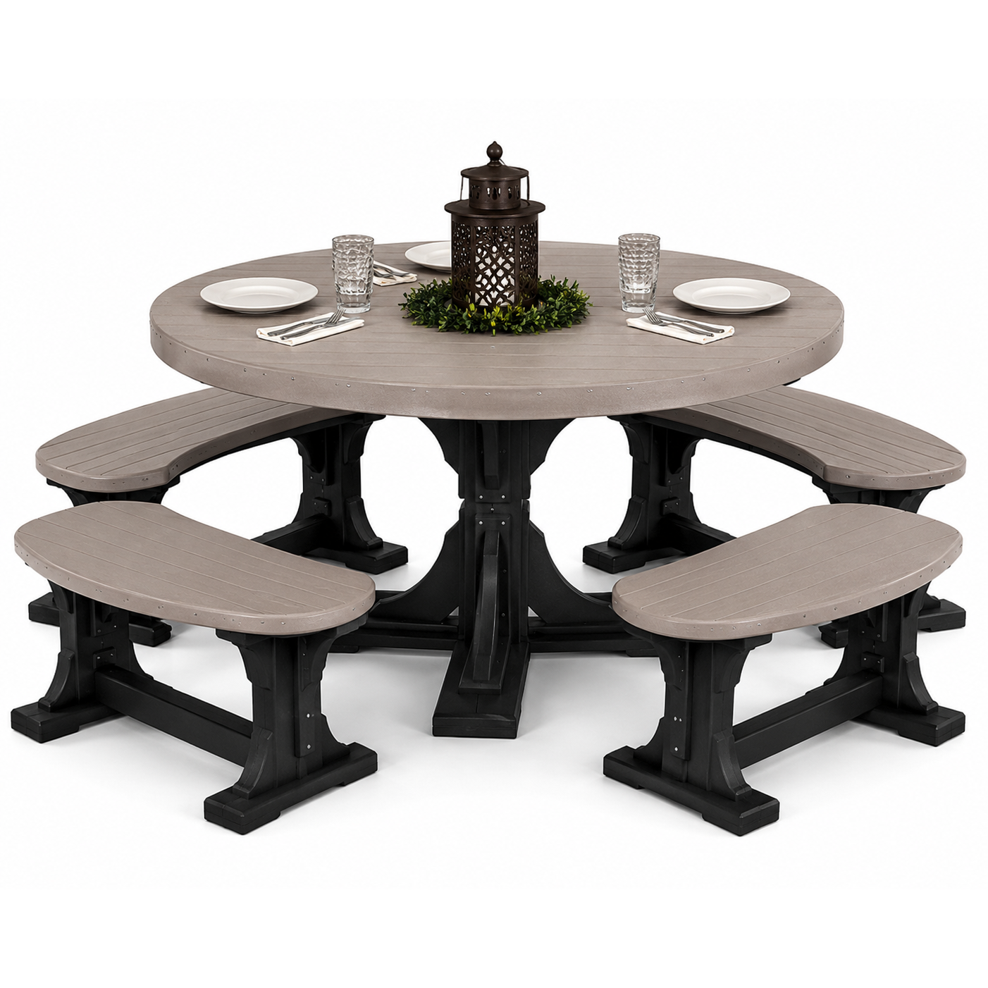 LuxCraft 4' Round Dining Table Set with 4 Benches