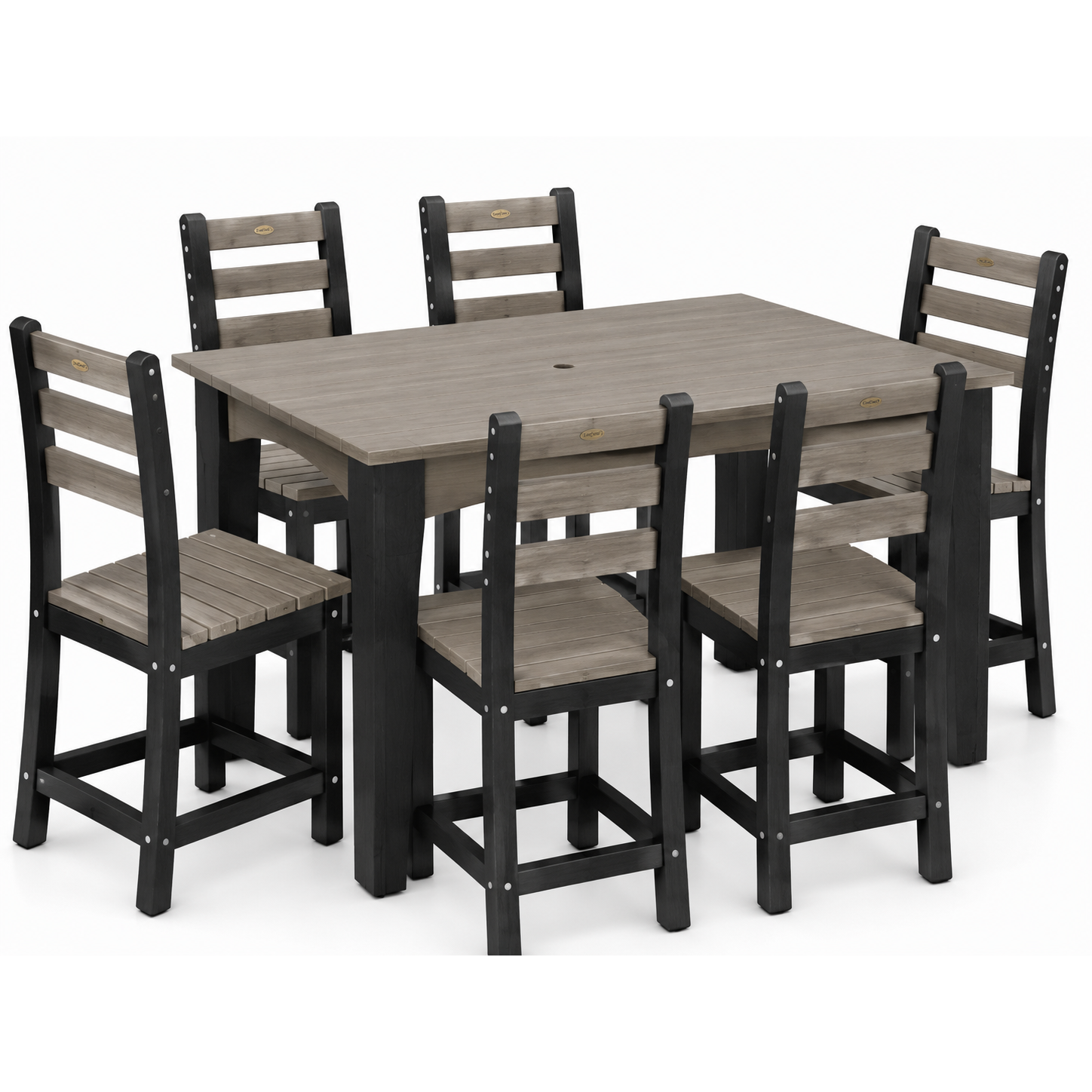 LuxCraft 44" x 72" Island 7-Piece Dining Table Set with 6 Side Chairs