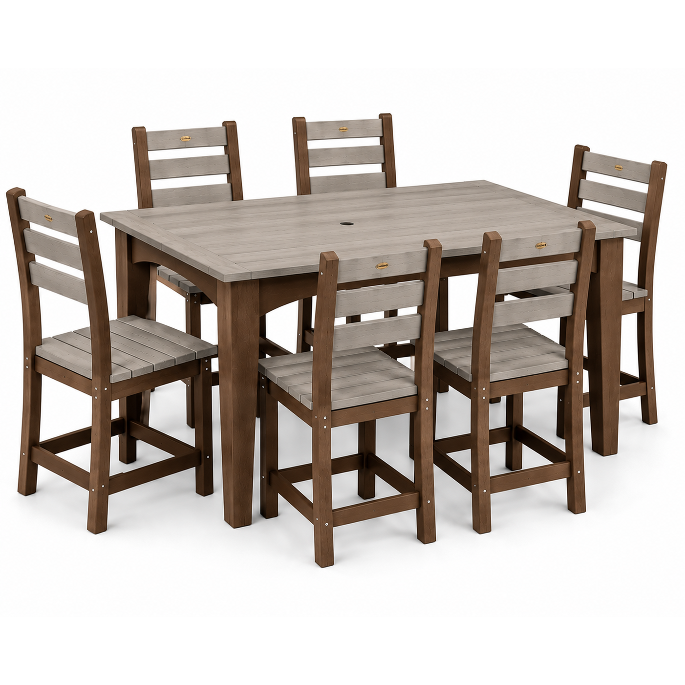 LuxCraft 44" x 72" Island 7-Piece Dining Table Set with 6 Side Chairs