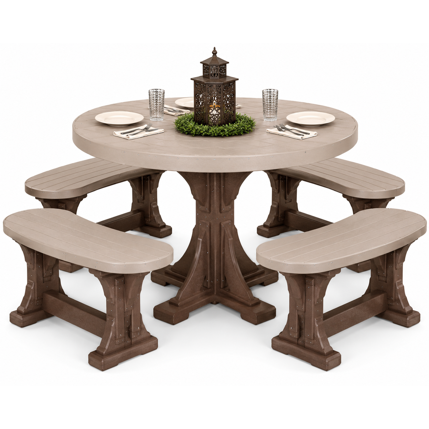 LuxCraft 4' Round Dining Table Set with 4 Benches