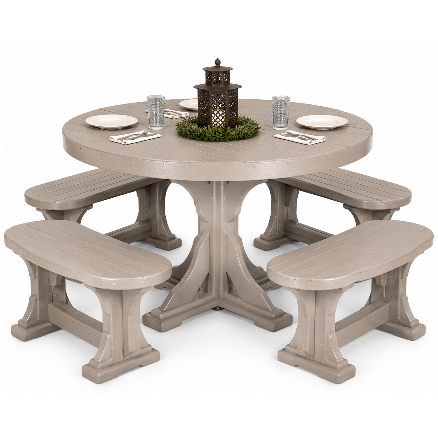 LuxCraft 4' Round Dining Table Set with 4 Benches