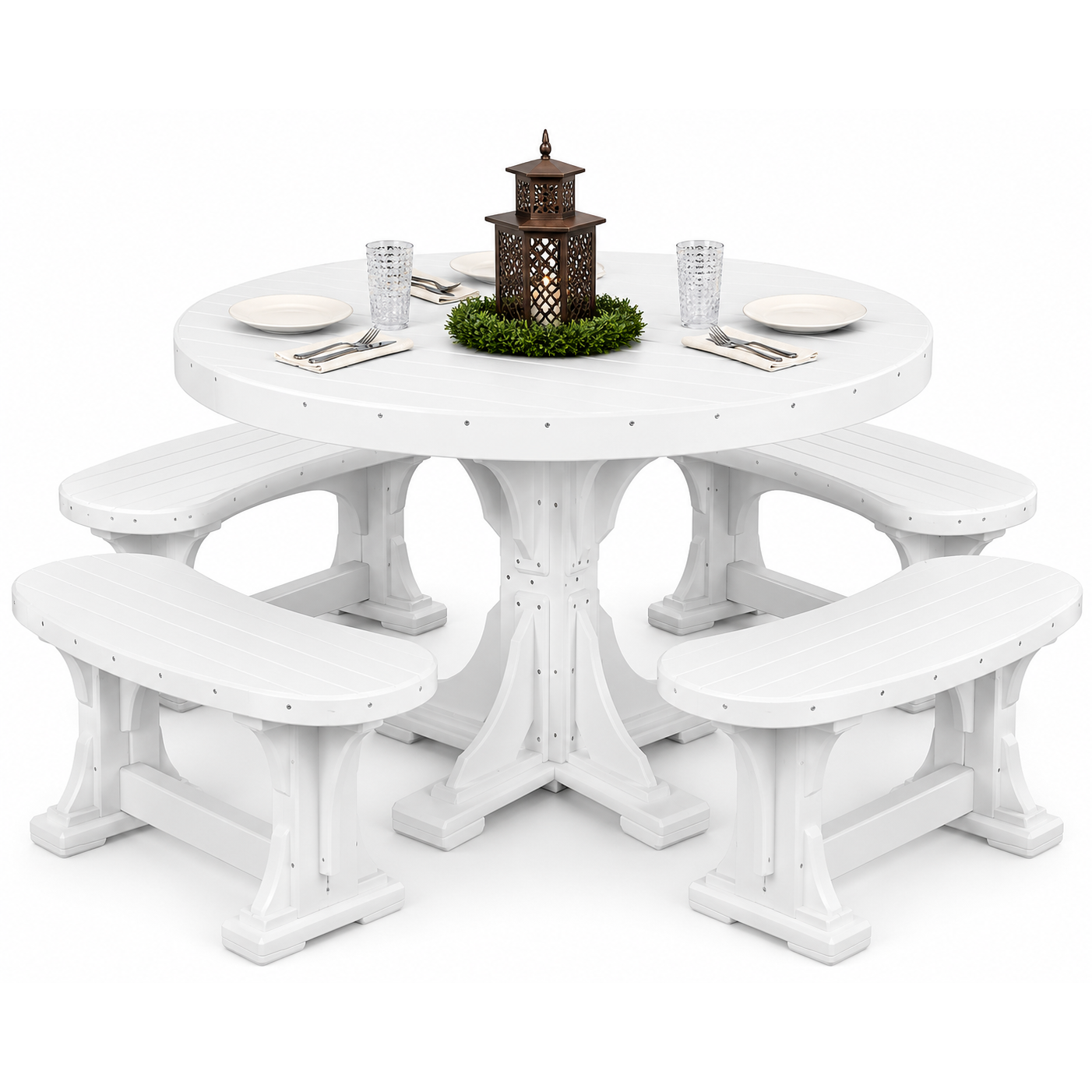 LuxCraft 4' Round Dining Table Set with 4 Benches