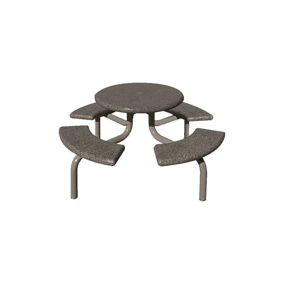 TF3138 4-Seat Round Concrete Table Set with Metal Legs — Premium Ground & Polished — G26 Charcoal — digitally rendered color preview