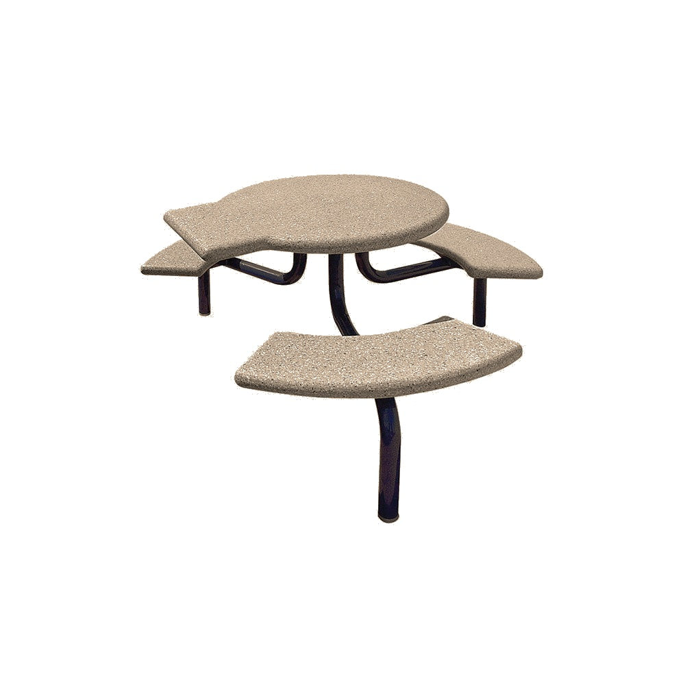TF3139 3-Seat Round Concrete ADA Compliant Table Set with Metal Legs — Premium Ground & Polished — G23 Gray — digitally rendered color preview