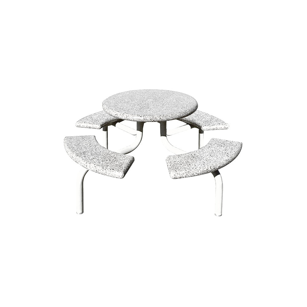 TF3138 4-Seat Round Concrete Table Set with Metal Legs — Premium Ground & Polished — G30 Star — digitally rendered color preview