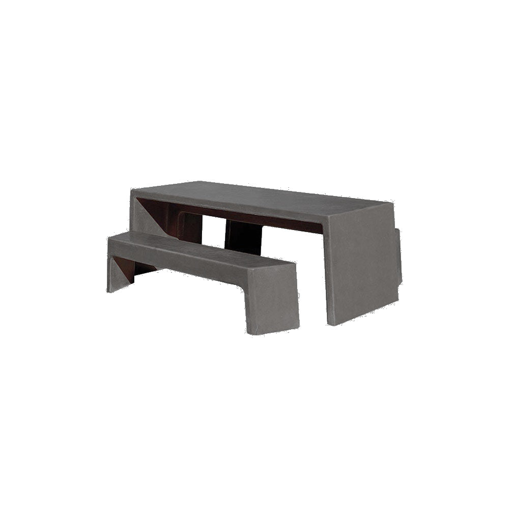 TF3200 Free-Standing 2 Bench Concrete Table Set — Weatherstone — W26 Charcoal — digitally rendered color preview