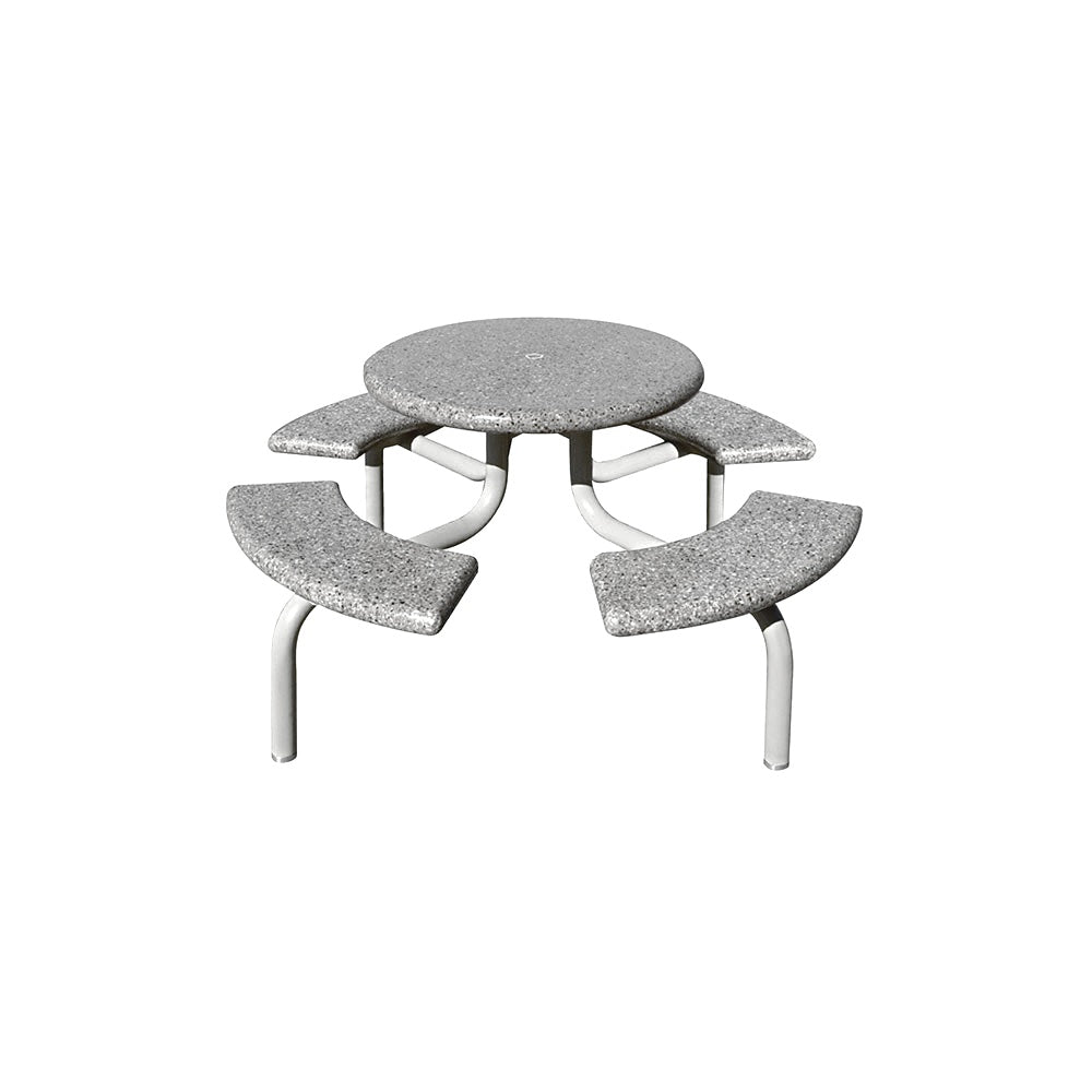 TF3138 4-Seat Round Concrete Table Set with Metal Legs — Premium Ground & Polished — G31 Fog — digitally rendered color preview