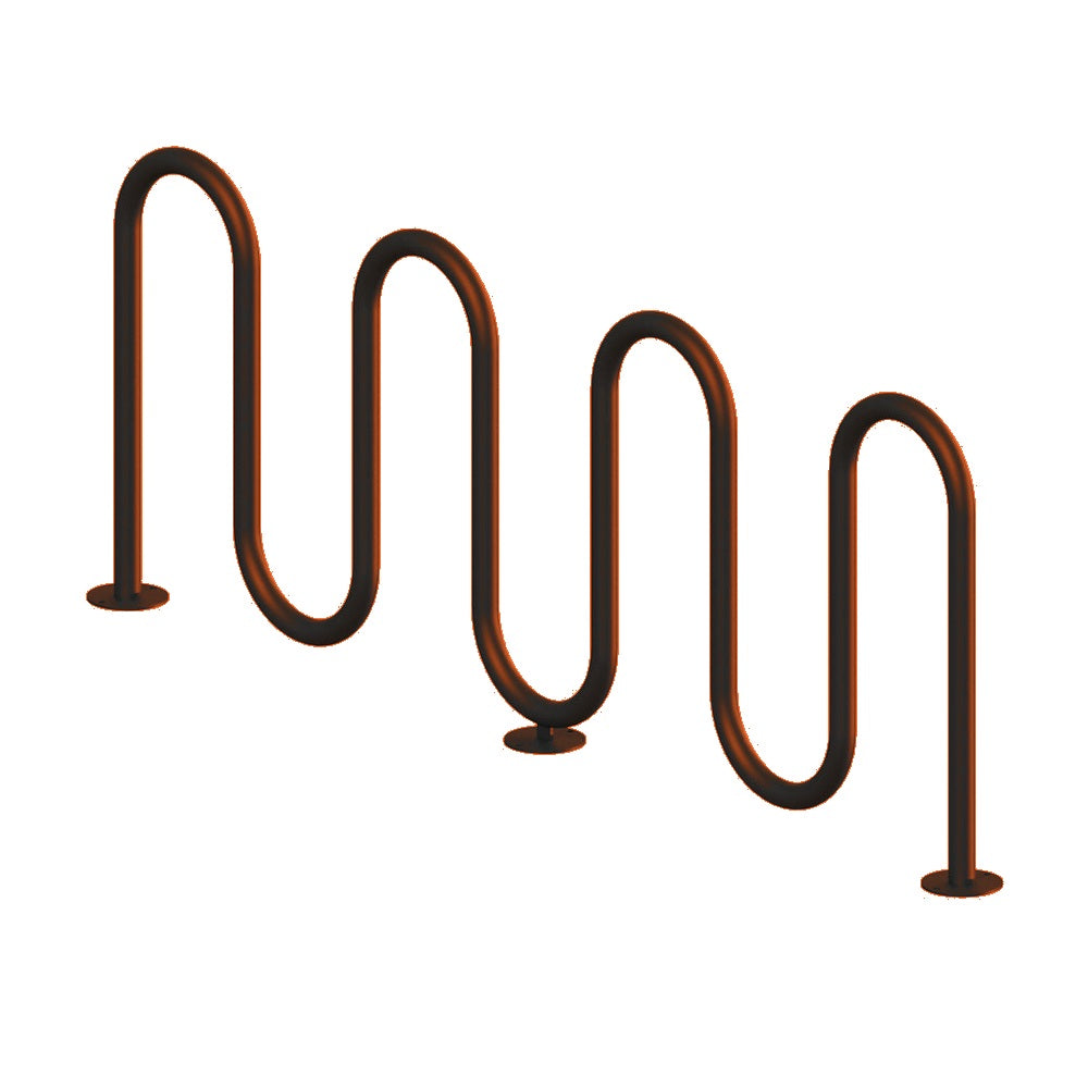 MF9011 Surface Mount 7 Loop Bike Rack — Metal Powder Coat — S3 Orange — digitally rendered color preview