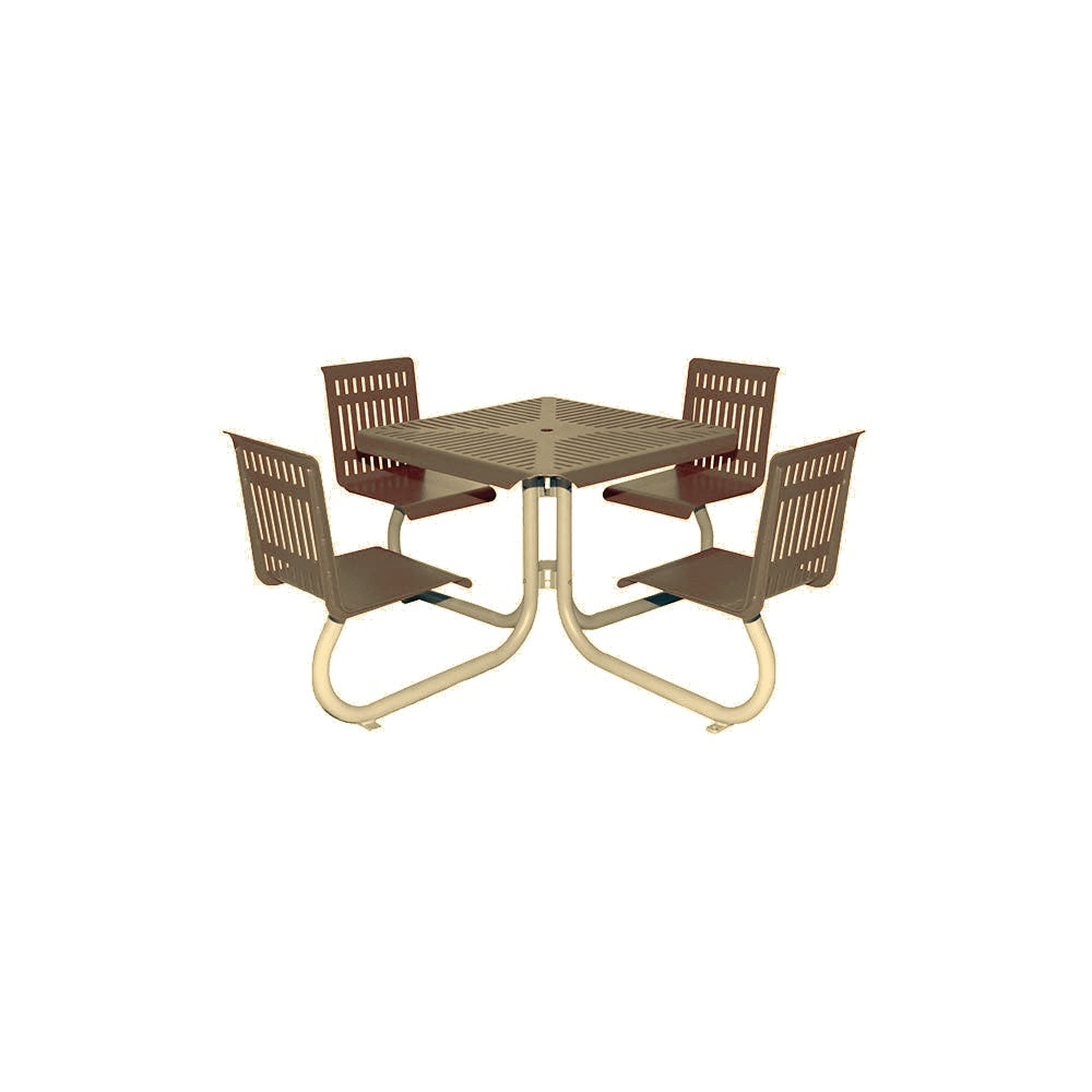 MF1110 Square 4-Seat Table with Seat Backs — Metal Powder Coat — 7 Sand — digitally rendered color preview