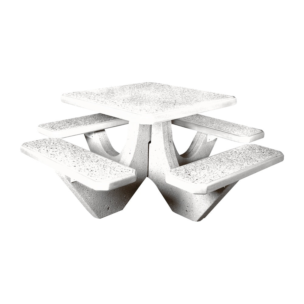 TF3120 4-Seat Square Concrete Table Set — Standard Ground & Polish Top & Bench - Acid Wash Gray Legs — G30 Star — digitally rendered color preview