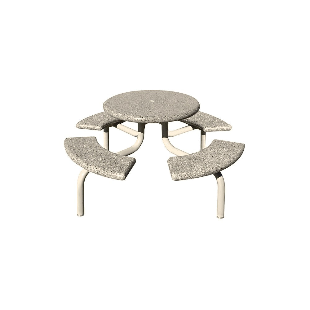TF3138 4-Seat Round Concrete Table Set with Metal Legs — Premium Ground & Polished — G20 White — digitally rendered color preview