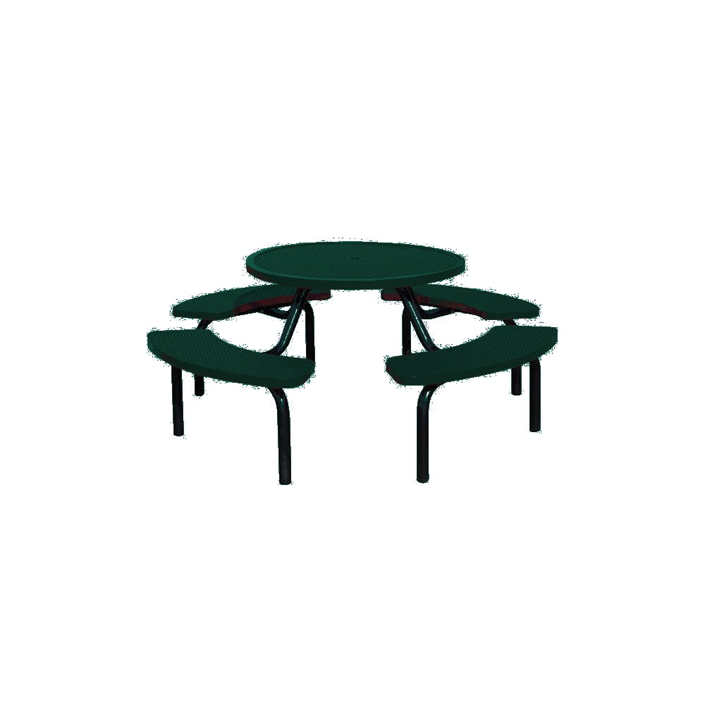 MF1023 Round Modular 4-Bench Table — Metal Powder Coat — S29 Green — digitally rendered color preview