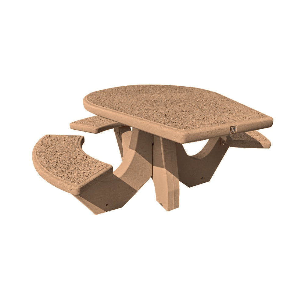 TF3128 3-Seat Round Concrete ADA Compliant Table Set — Standard Ground & Polish Top & Bench - Acid Wash Sand Legs — A22 Sand — digitally rendered color preview