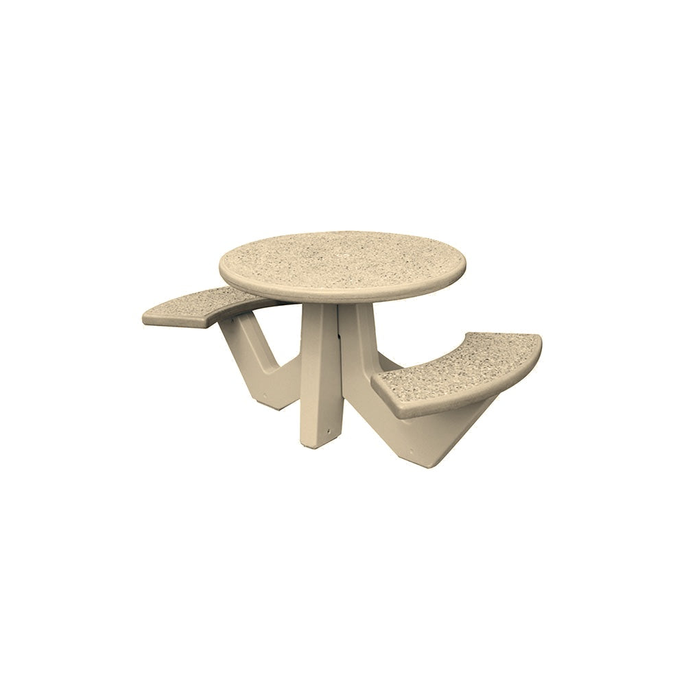 TF3110 2-Seat Round Concrete Table Set — Standard Ground & Polish Top & Bench - Acid Wash Gray Legs — A23 Gray — digitally rendered color preview