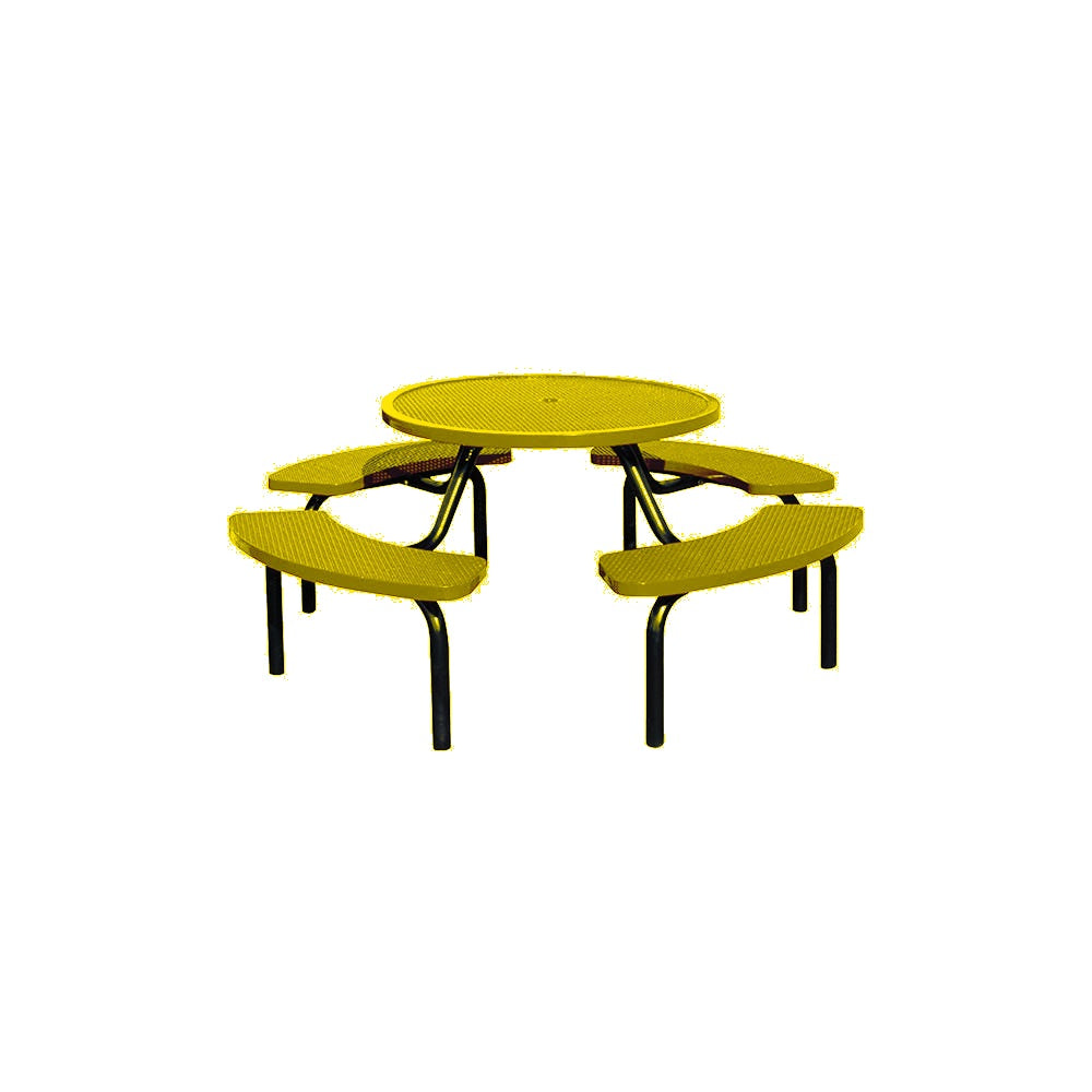MF1023 Round Modular 4-Bench Table — Metal Powder Coat — S1 Yellow — digitally rendered color preview