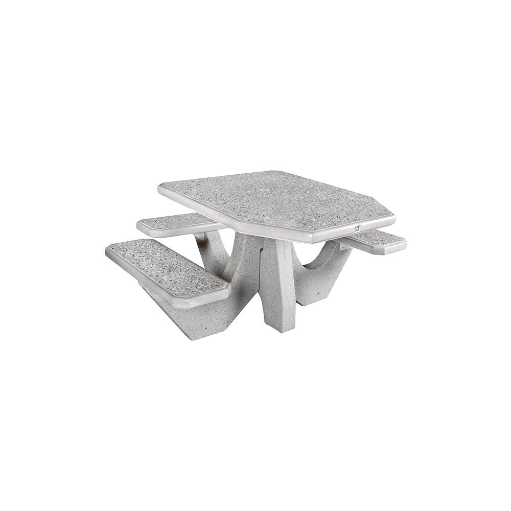 TF3123 3-Seat Square Concrete Table ADA Compliant Set — Standard Ground & Polish Top & Bench - Acid Wash Gray Legs — G33 Misty Gray — digitally rendered color preview