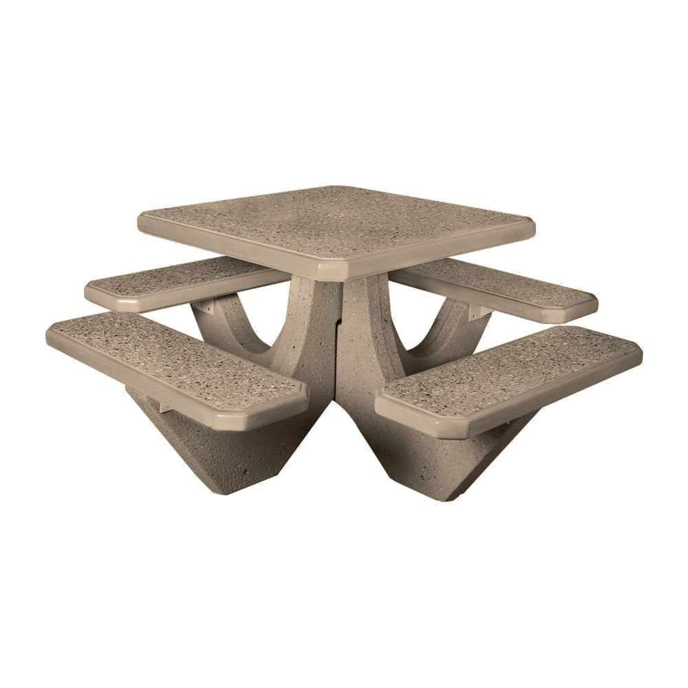 TF3120 4-Seat Square Concrete Table Set — Standard Ground & Polish Top & Bench - Acid Wash Gray Legs — G23 Gray — digitally rendered color preview