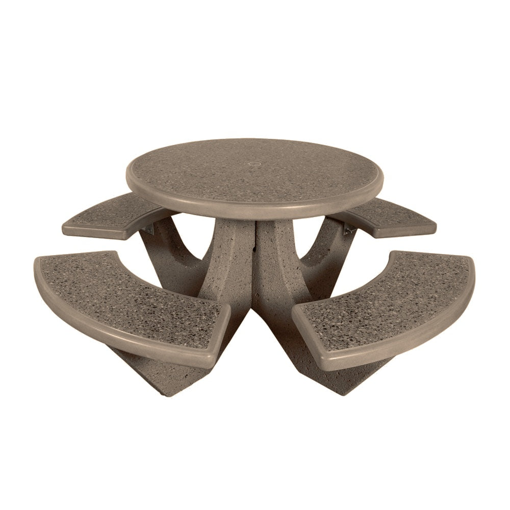 TF3125 4-Seat Round Concrete Table Set — Standard Ground & Polish Top & Bench - Acid Wash Sand Legs — G21 Buff — digitally rendered color preview